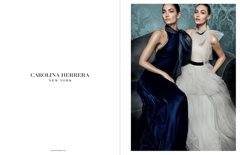 Lily Aldridge and Grace Elizabeth front Carolina Herrera's fall-winter 2017 campaign