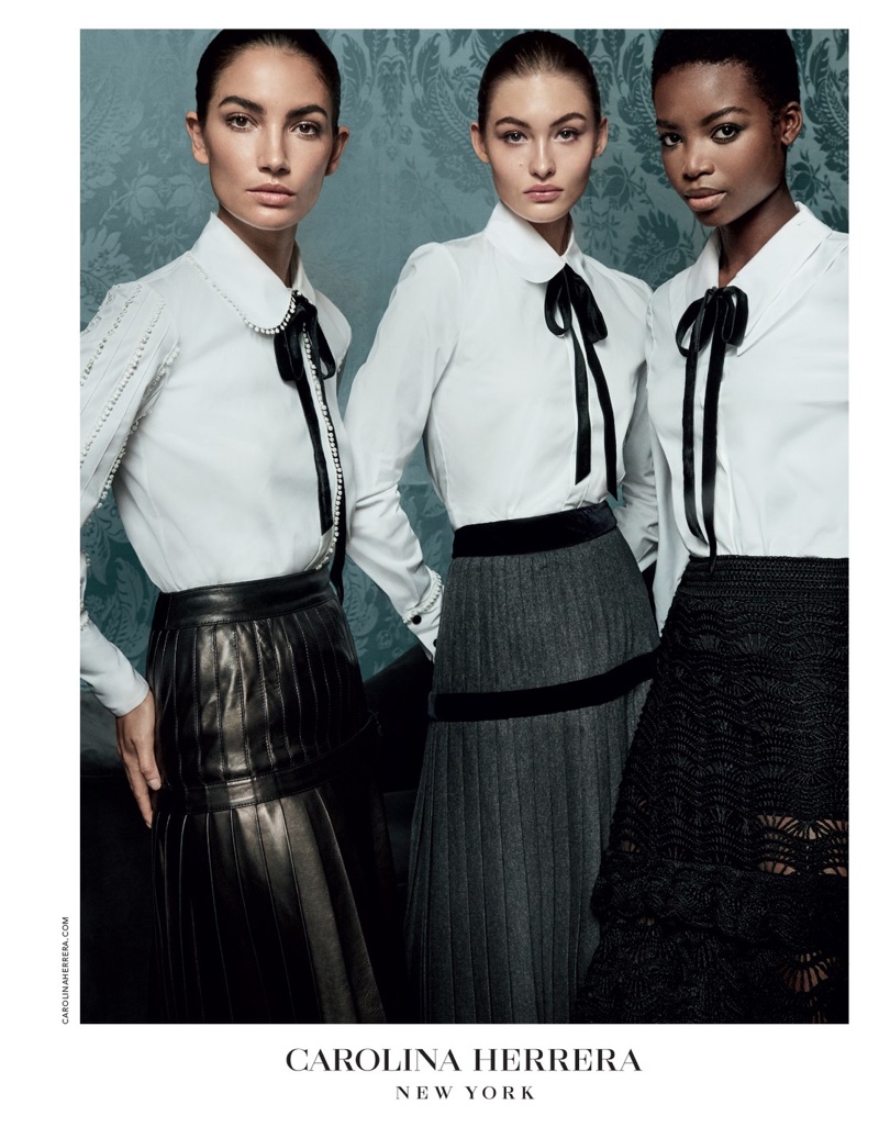 Lily Aldridge, Grace Elizabeth and Maria Borges star in Carolina Herrera's fall-winter 2017 campaign