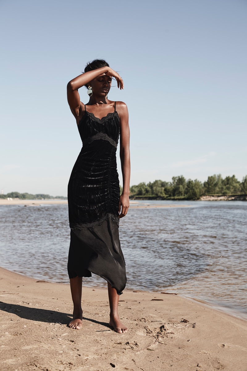Curatd Long Tall Sally features lace trim mix fabric dress in fall-winter 2017 campaign