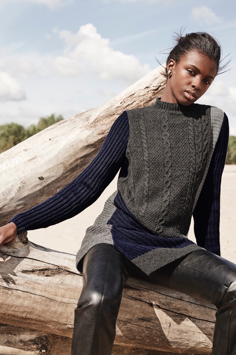 Leomie Anderson layers up in knitwear for Curatd x Long Tall Sally's fall-winter 2017 campaign