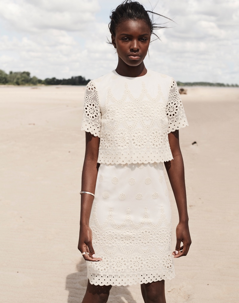 Leomie Anderson wears lace overlay dress in Curatd x Long Tall Sally’s fall-winter 2017 campaign