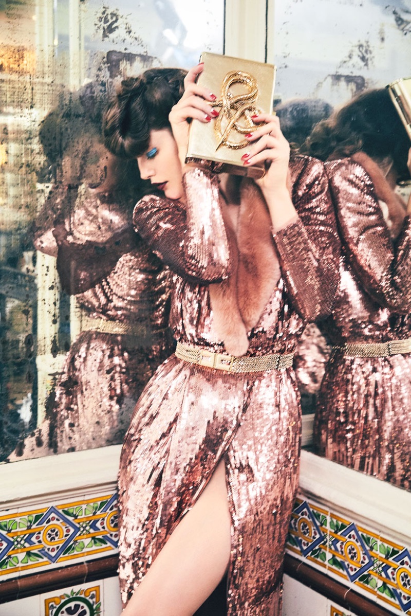 Emily DiDonato glitters in pink for Elisabetta Franchi's fall-winter 2017 campaign