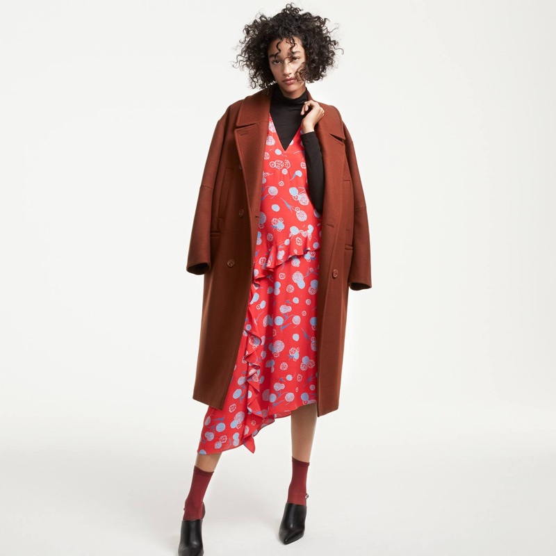 H&M Wool Coat, Ruffled Dress, Turtleneck Top and Slingbacks