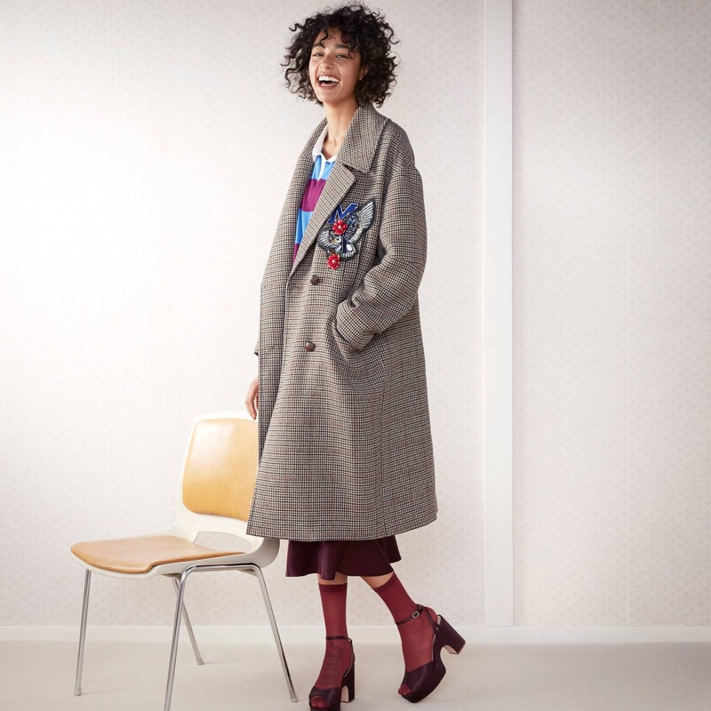 H&M Wool-Blend Coat, Striped Rugby Shirt, Calf-Length Satin Skirt and Satin Platform Sandals