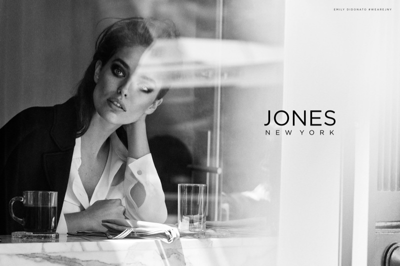 Photographed in black and white, Emily DiDonato fronts Jones New York's fall-winter 2017 campaign