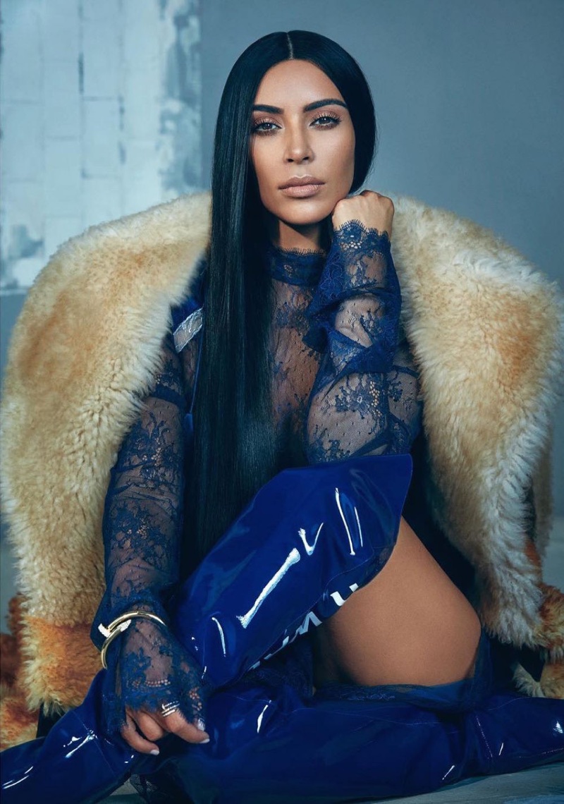 Kim Kardashian wears Off-White jacket, dress and boots
