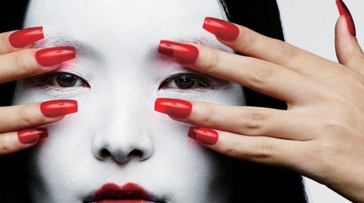 Ling Liu Models Red-Hot Makeup Looks in Vogue China