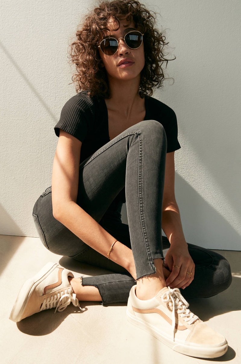 Madewell Cameo Scoop Rib Bodysuit, 10" High-Rise Skinny Jeans: Step-Hem Edition, Fest Aviator Sunglasses and Madewell x Vans Unisex Old Skool Lace-Up Sneakers