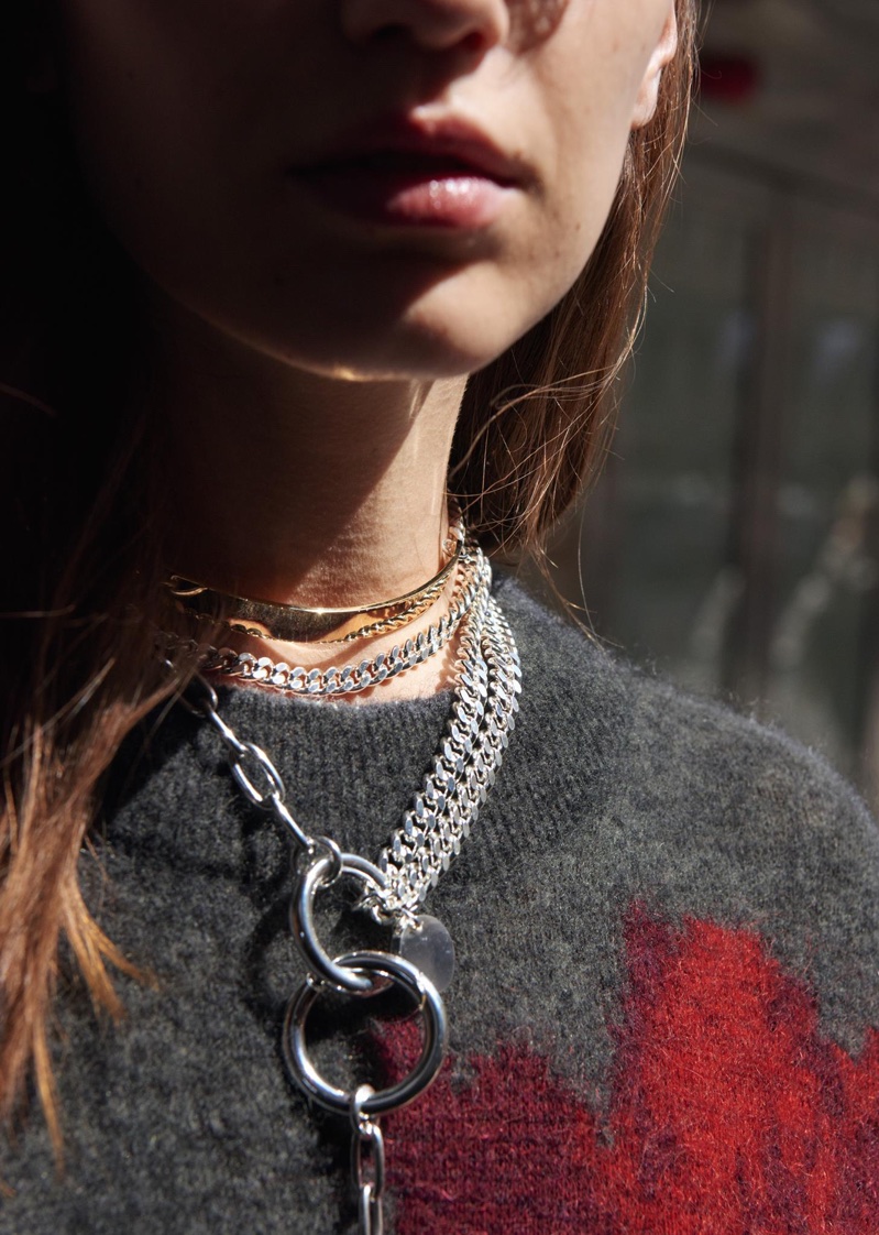 & Other Stories Rose Jacquard Sweater, Chunky Chain Necklace and Metal Chain Choker
