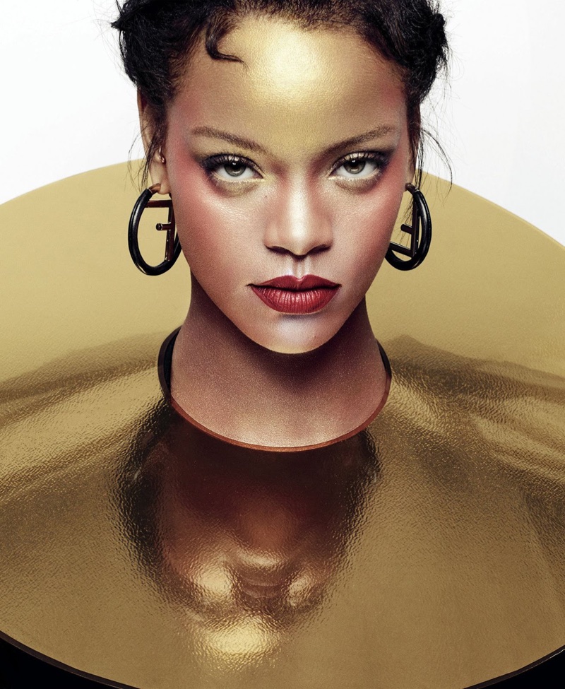 Singer Rihanna poses in Fendi earrings and Gijs Bakker neck plate