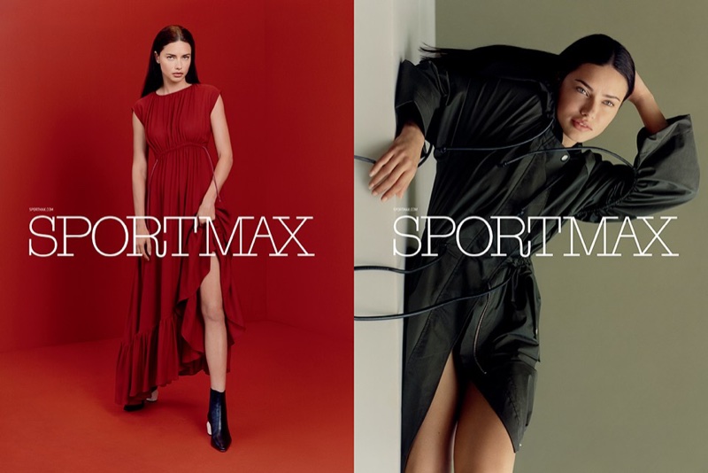 Adriana Lima wears draped looks in Sportmax's pre-fall 2017 campaign