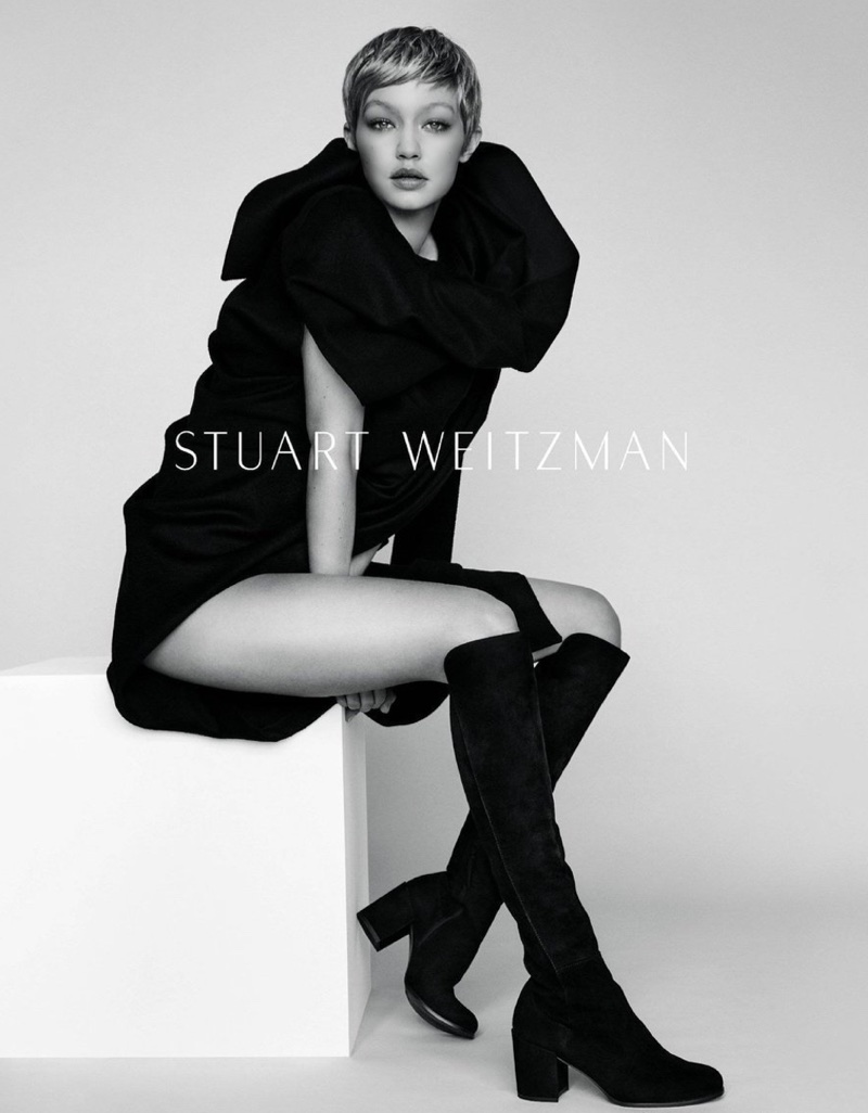 Model Gigi Hadid flaunts some leg in Stuart Weitzman's fall-winter 2017 campaign