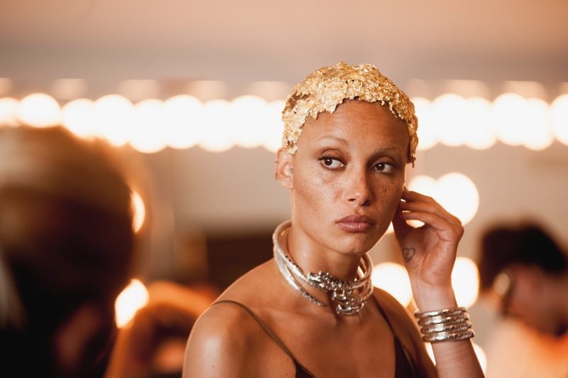 Model Adwoa Aboah wears gold foil behind-the-scenes at John Hardy shoot