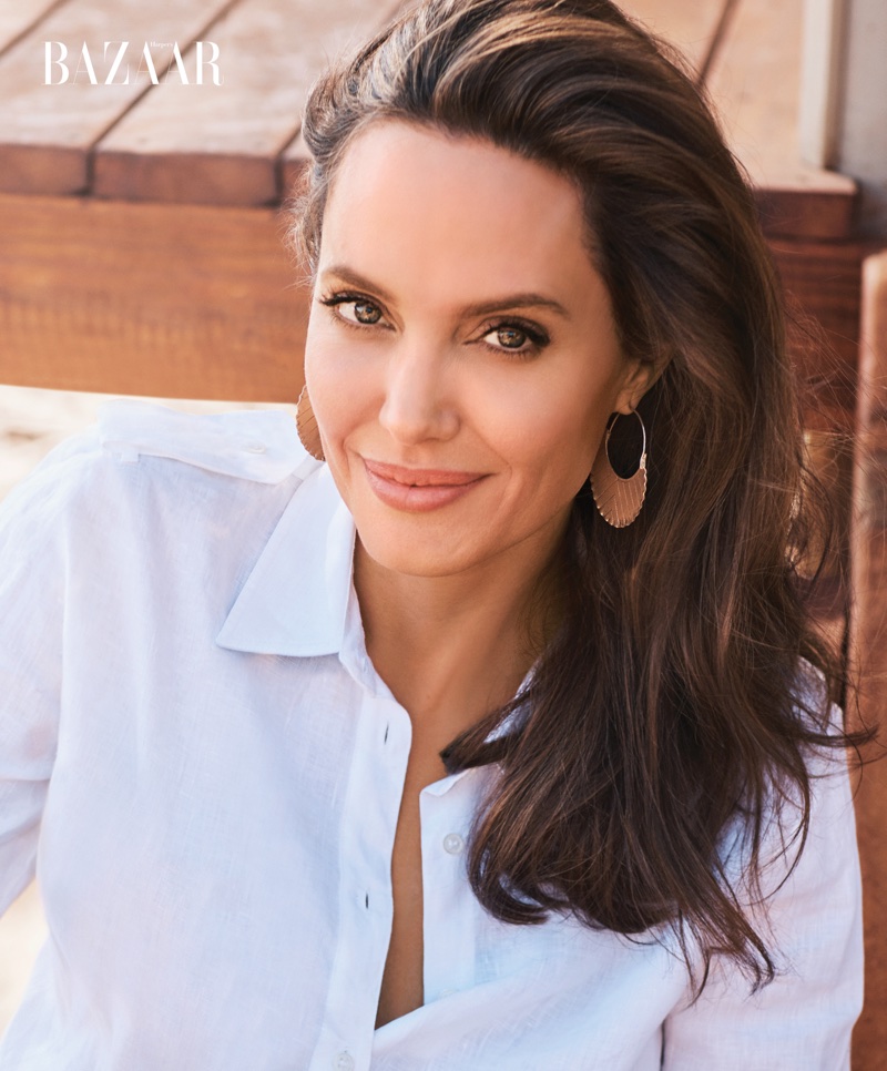 Actress Angelina Jolie wears Gabriela Hearst blouse