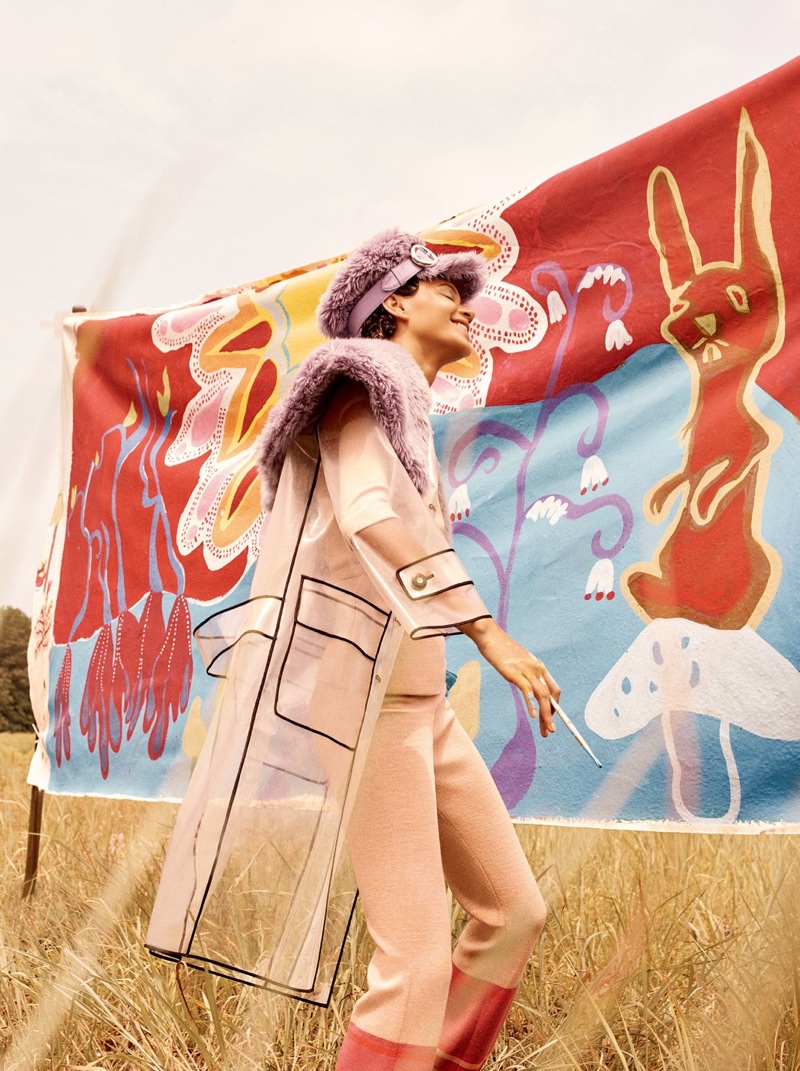 Binx Walton Poses Outdoors in Miu Miu Fashions for W Korea