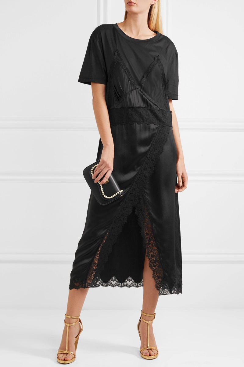 Burberry Lace-Trimmed Silk-Satin and Cotton Jersey Midi Dress $1,095