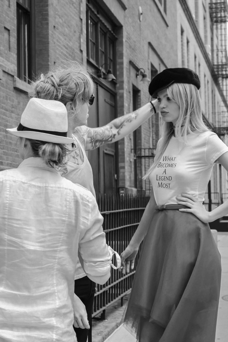 Model Daphne Groeneveld behind-the-scenes at Blackglama's fall-winter 2017 campaign