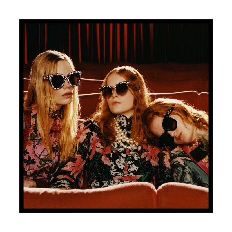 Models pose at the movies for Gucci Eyewear's fall-winter 2017 campaign