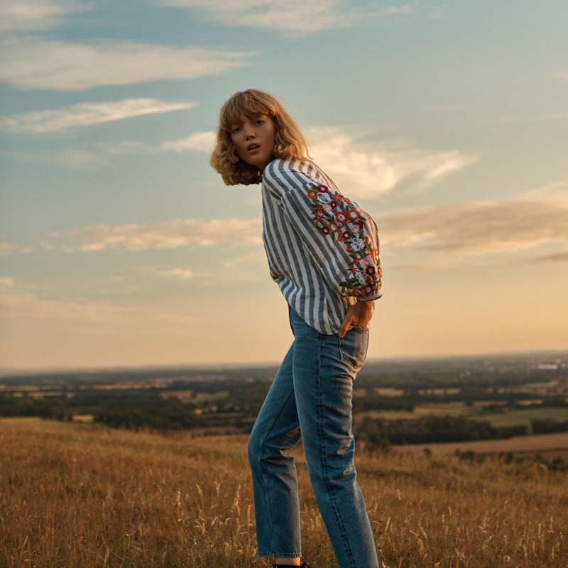 H&M Cotton Blouse and Straight Regular Jeans