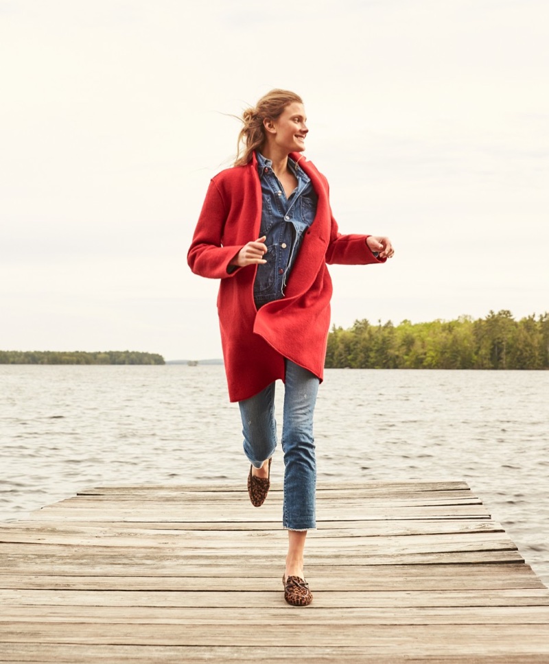 J. Crew Daphne Topcoat in Boiled Wool, Selvedge Chambray Shirt, Denim Chore Jacket with Patch Pocks and Vintage Crop Jean in Landers Wash