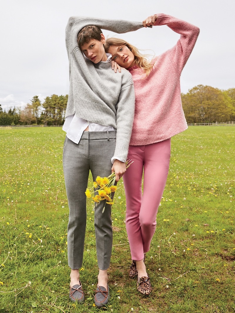 (Left) J. Crew The 1988 Italian Cashmere Rollneck Sweater, Thomas Mason for J. Crew Boy Shirt, Cameron Slim Crop Pant in Four-Season Stretch (Right) J. Crew The 1988 Italian Cashmere Rollneck Sweater, Cameron Slim Crop Pant in Four-Season Stretch and Academy Loafers in Calf Hair