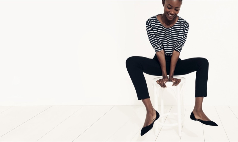 J. Crew Striped Boatneck T-Shirt, Cameron Slim Crop Pant in Four Season Stretch and Audrey Flats in Suede