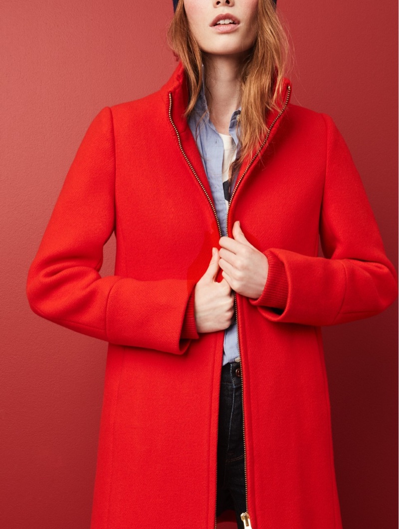 J. Crew Lodge Coat in Italian Stadium-Cloth Wool, Everyday Shirt in End-On-End Cotton, Demi-Boot Crop Jean with Frayed Hem and Tres Chic T-Shirt