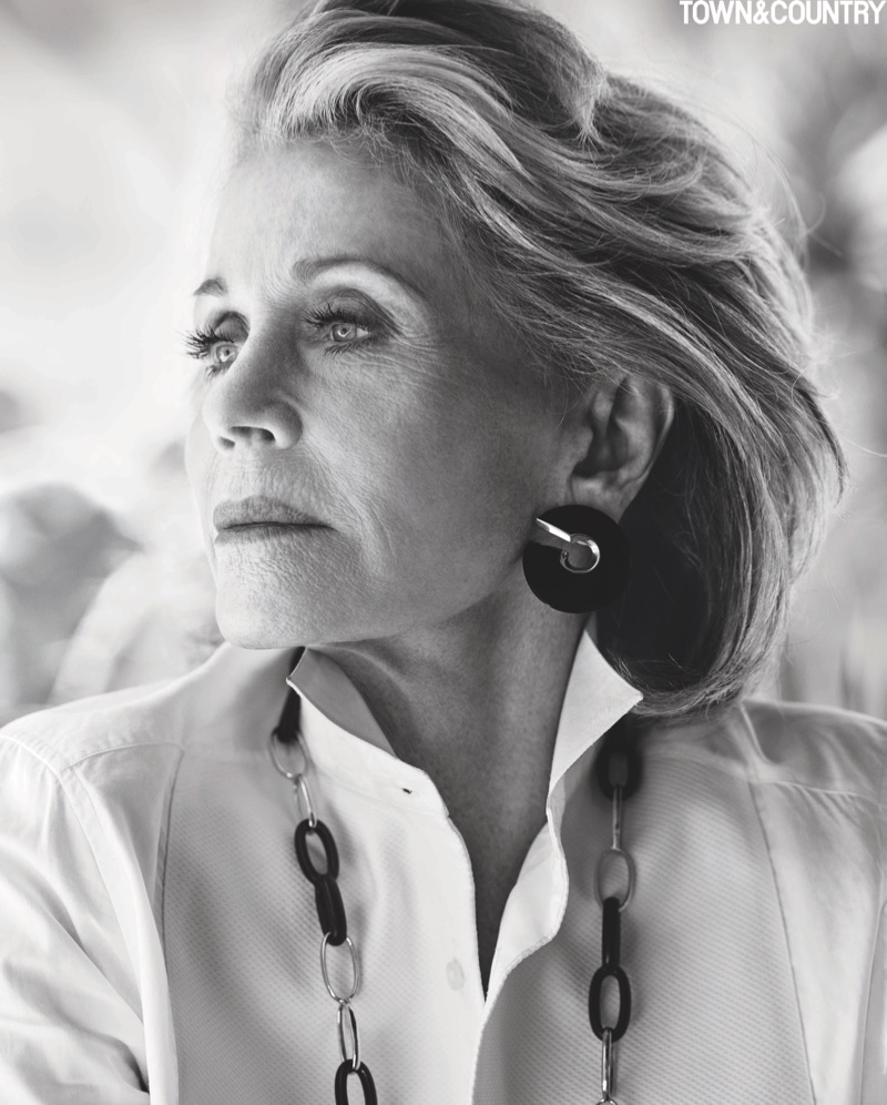 Actress Jane Fonda wears Ralph Lauren shirt