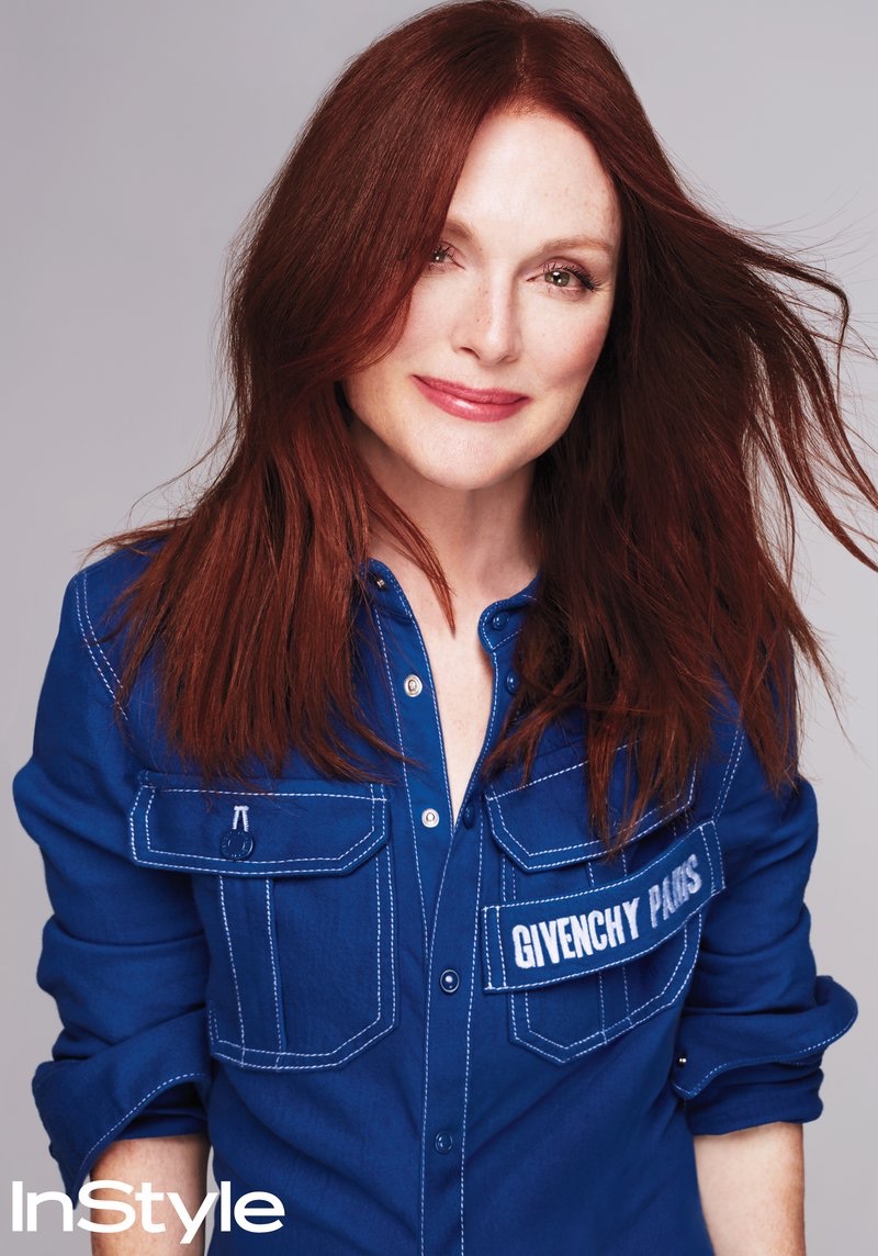 Julianne Moore flashes a smile in Givenchy shirt