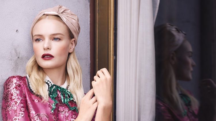 Actress Kate Bosworth poses in pink Gucci dress
