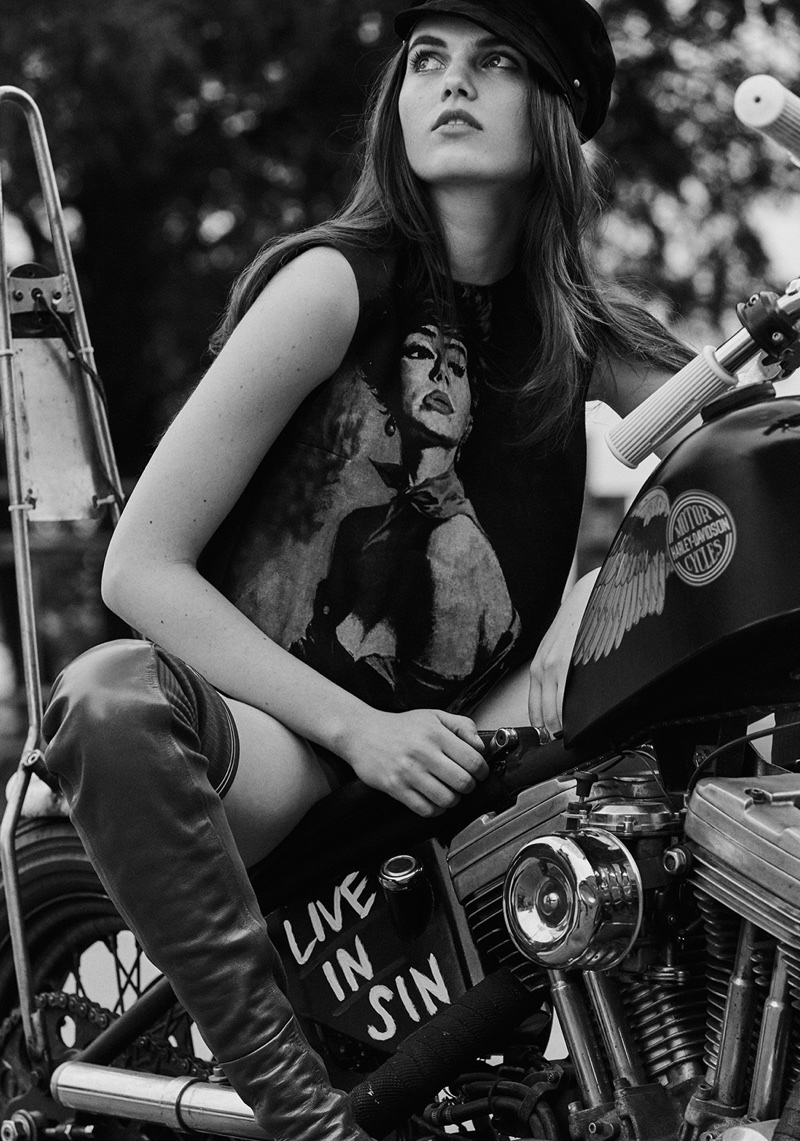 Lily Stewart Models Cool Moto Jackets for Harper's Bazaar Turkey