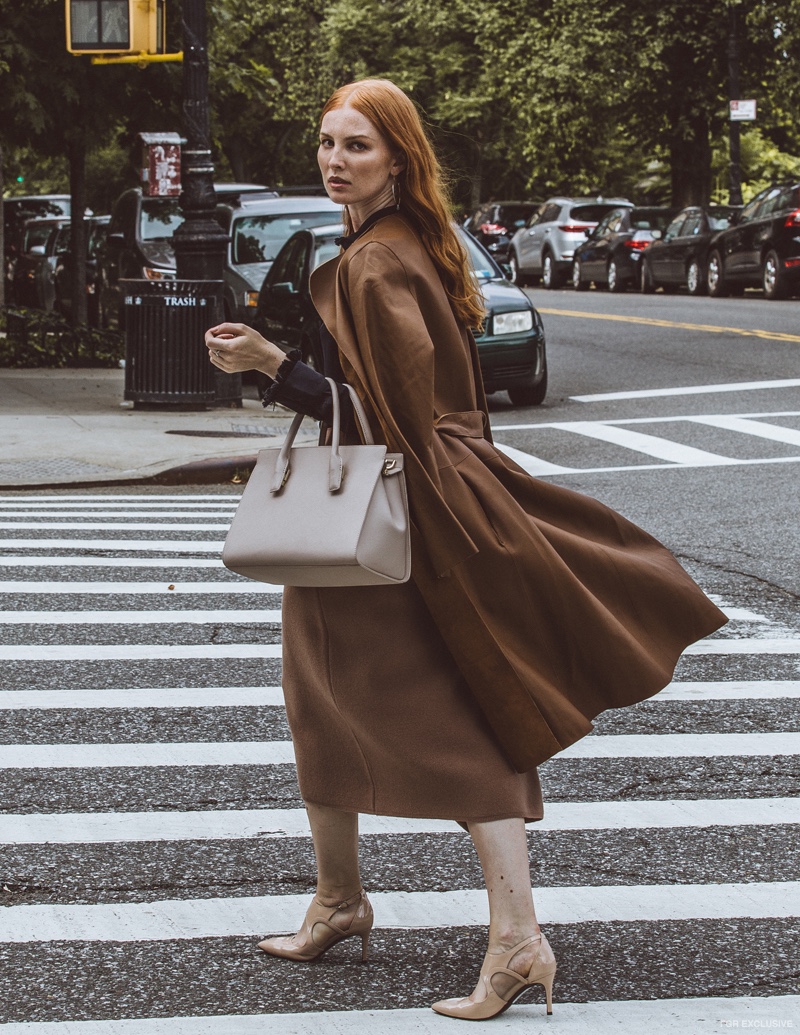 Coat Yves Salomon, Top Zadig & Voltaire; Bag Kate Spade and Skirt Babaton for Aritzia