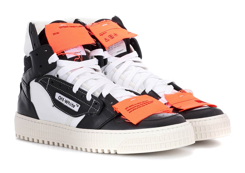 Off-White Leather Sneakers in Black / White / Orange $646