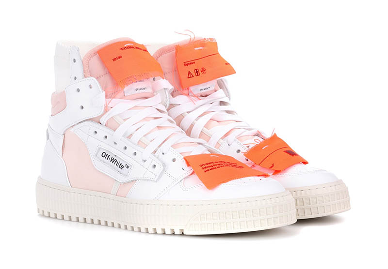 Off-White Leather Sneakers in White / Pink / Orange $646