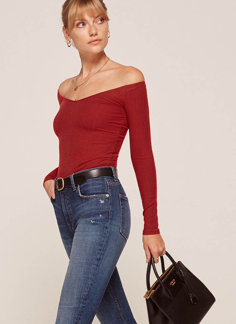 Reformation Sundown Top in Crimson $48