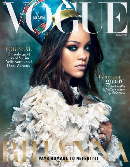 Rihanna Looks Like Royalty on Vogue Arabia Cover (Photos) Singer Rihanna wears Gucci on Vogue Arabia November 2017 Cover