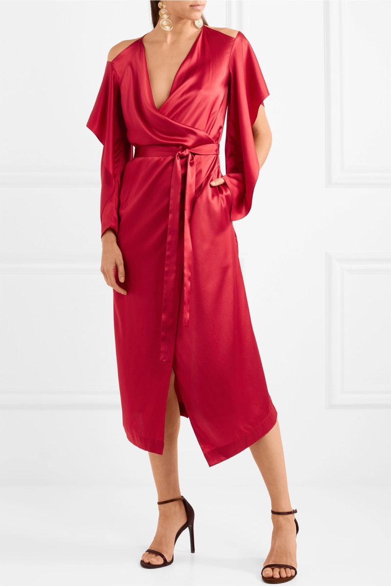 Roland Mouret Serena Cold-Shoulder Silk-Satin Wrap Dress $2,330