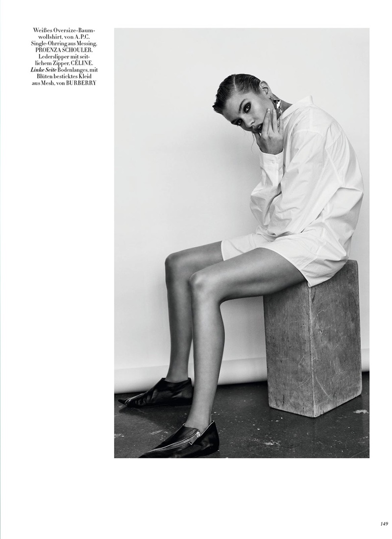 Stella Maxwell Models Delicate & Masculine Styles for Harper's Bazaar Germany