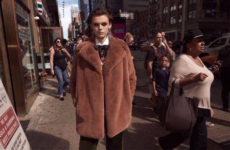 Mid-Town Warm Up: 8 Winter Styles from Zara Zara textured lapel jacket, pearl button blouse with bow, straight-cut corduroy trousers and long shiny earrings