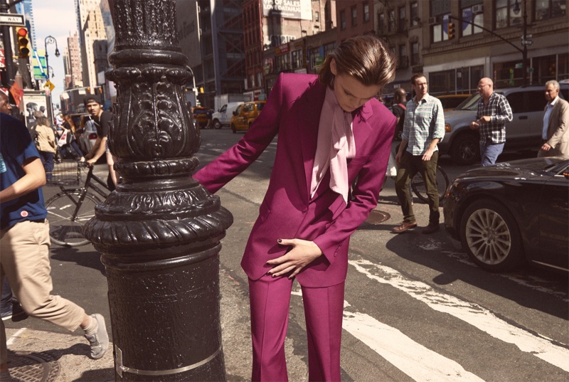 Zara blazer, blouse with bow and straight cut trousers