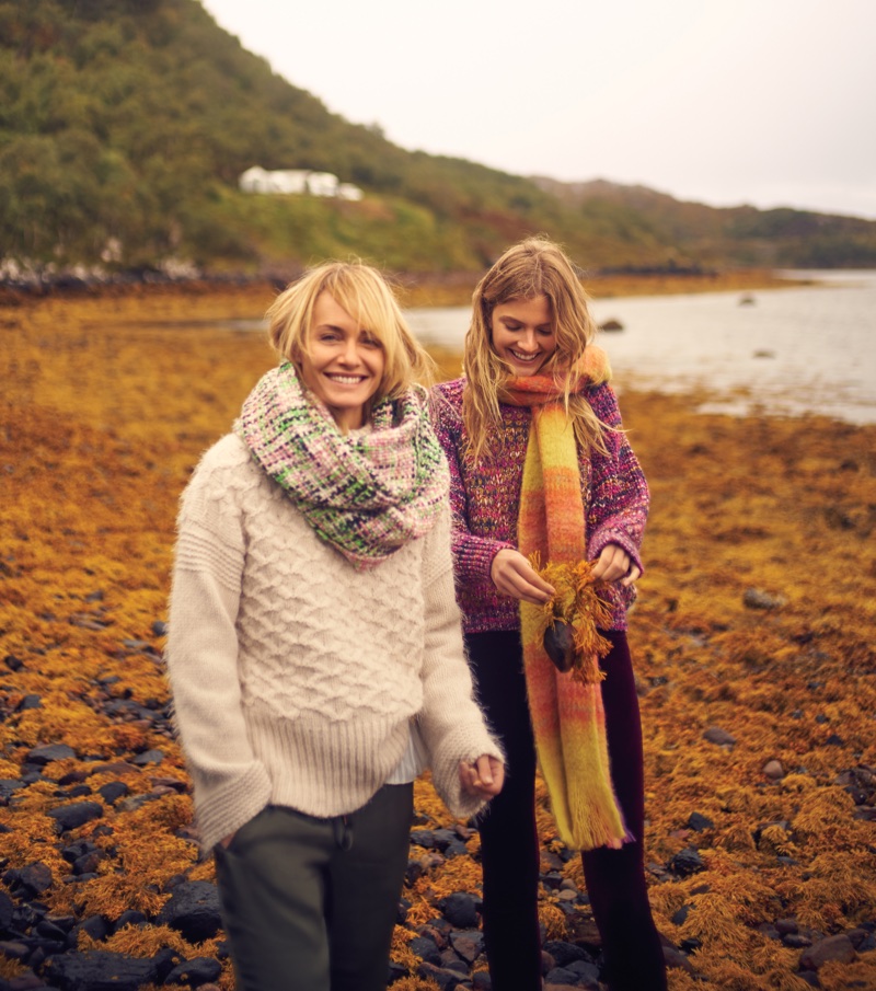 Amber Valletta and Constance Jablonski pose in the Scottish Highlands for Anthropologie's November 2017 catalog