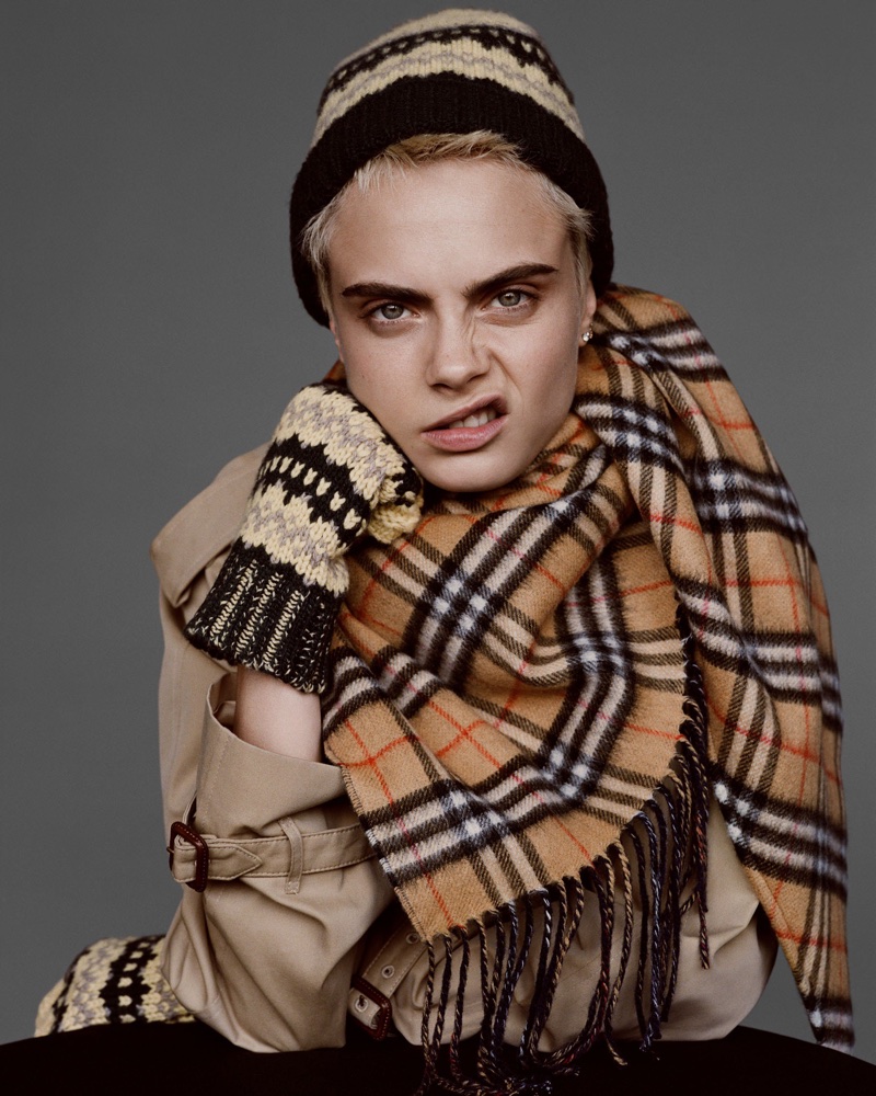 Cara Delevingne shows off a snarl in Burberry's Holiday 2017 campaign