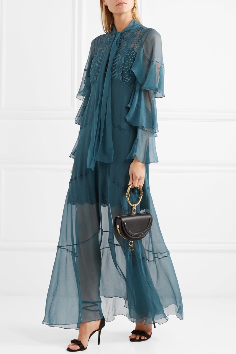 Chloe Ruffled Embroidered Silk-Crepon Gown $3,776.50 (previously $5,395)