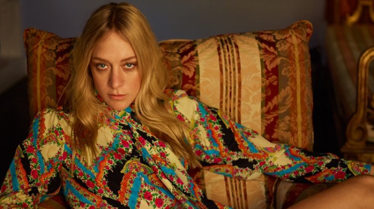 Embracing retro prints, Chloe Sevigny poses in Gucci blouse and skirt