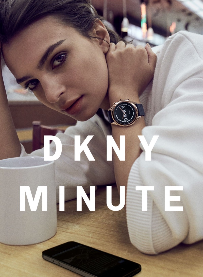 Model Emily Ratajkowski wears smartwatch in DKNY Minute campaign