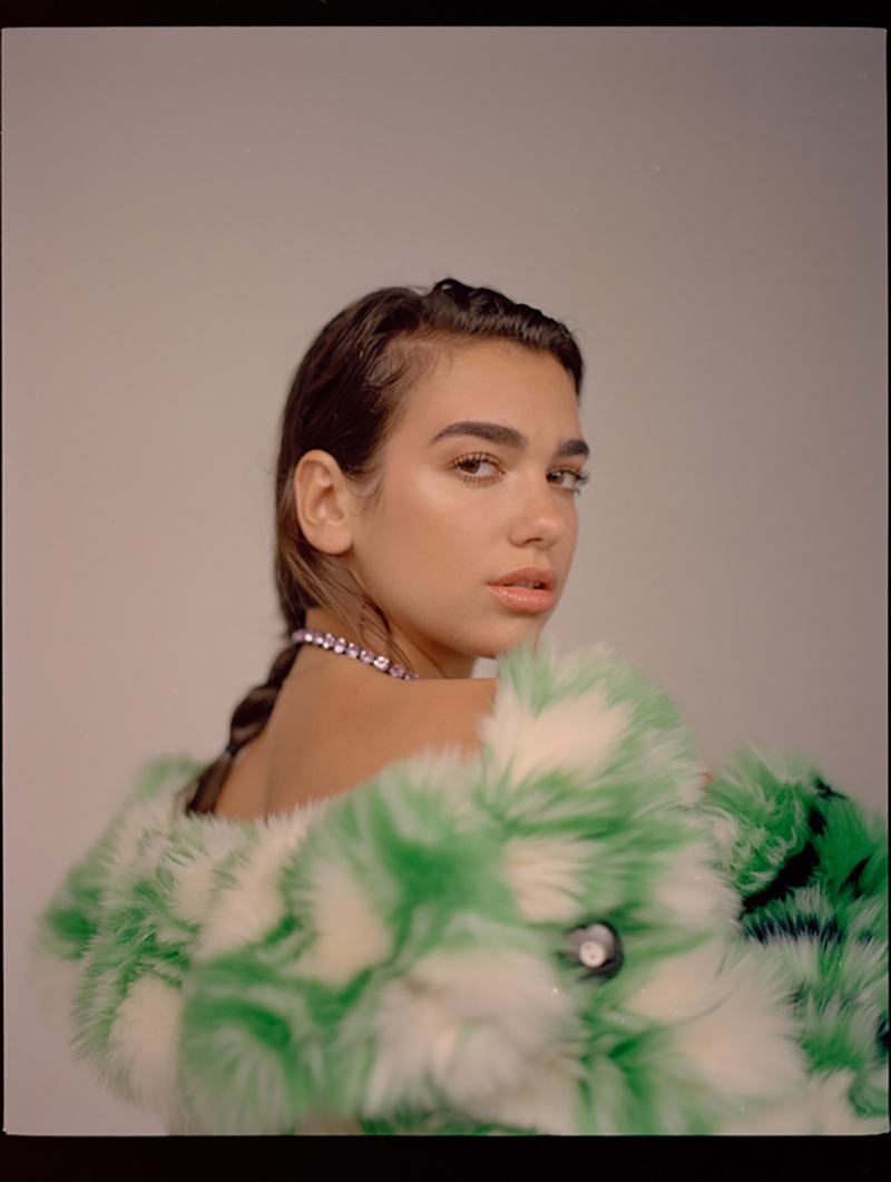 Looking glam, Dua Lipa wears Miu Miu faux fur coat and Ashley Williams choker