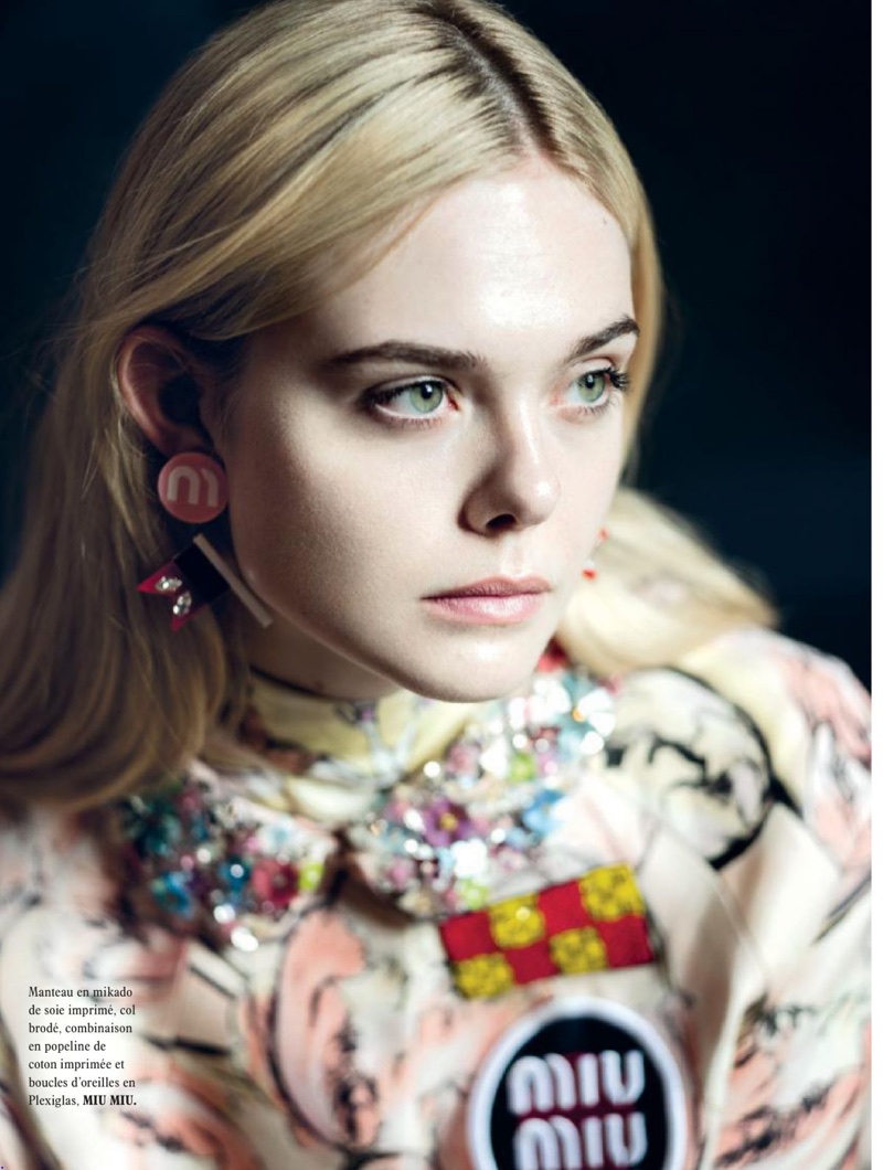 Ready for her closeup, Elle Fanning wears Miu Miu coat