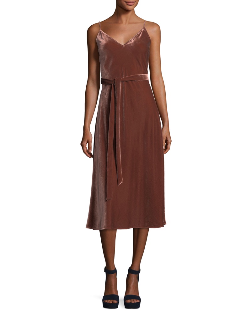 FRAME Velvet V-Neck Sleeveless Midi Slip Dress $449