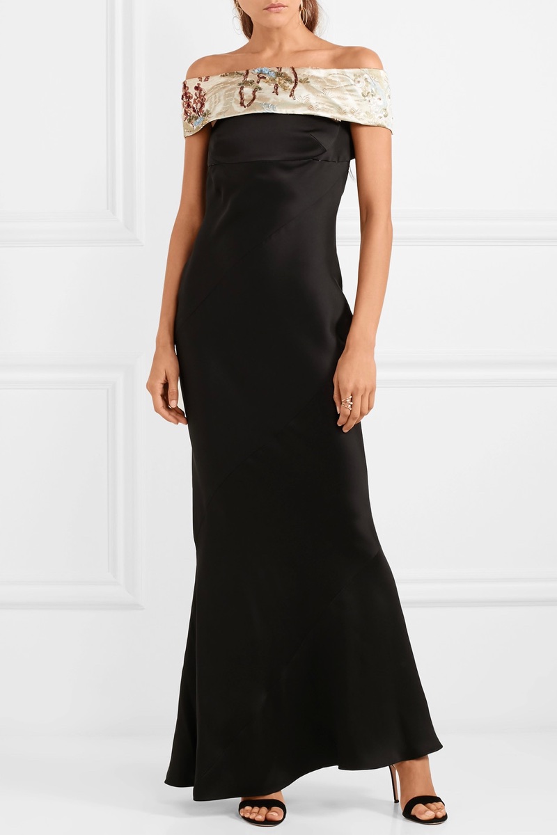 Giorgio Armani Embellished Off-the-Shoulder Silk-Blend Satin Gown $9,795