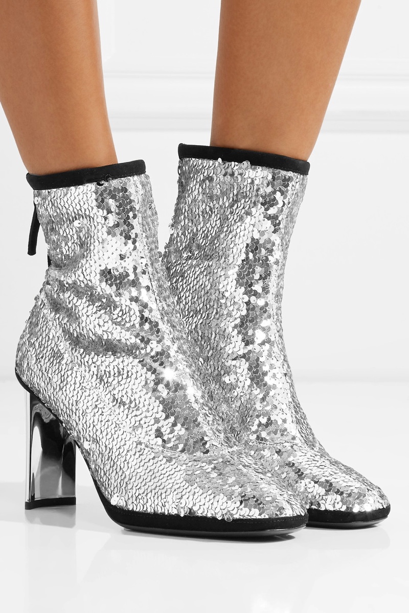 Giuseppe Zanotti Luce Suede-Trimmed Sequined Tulle Ankle Boots $447.50 (previously $895)